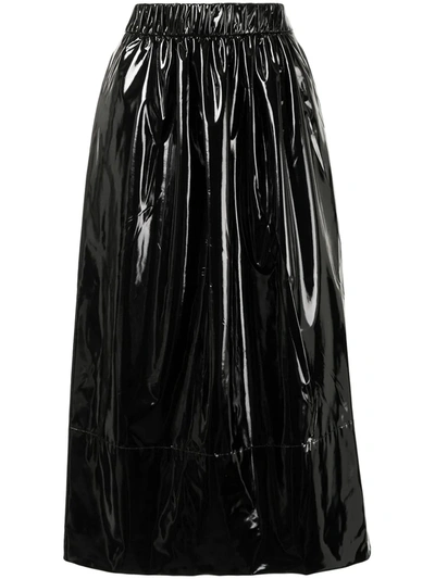 Tibi Elasticated-waist Pvc Midi Skirt In Black