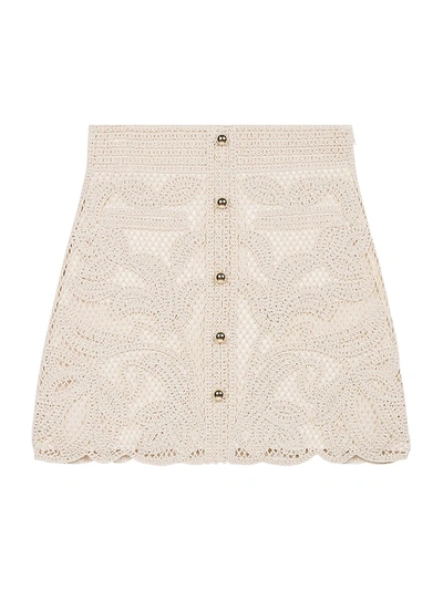 Maje Womens Beige Jirou Floral-embroidered High-waist Knitted Mini Skirt 12