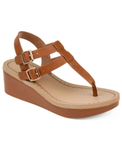 Journee Collection Women's Bianca Double Buckle Platform Wedge Sandals In Tan