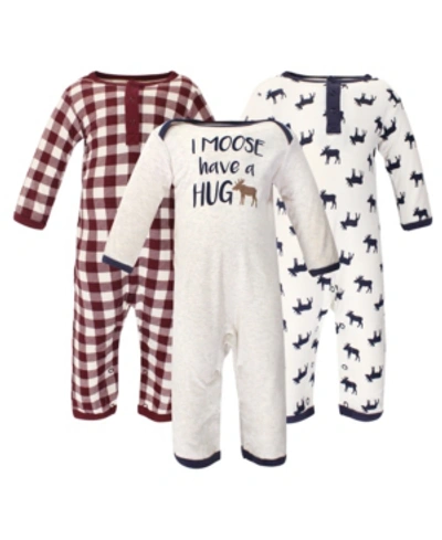 Little Treasure Baby Girls And Boys Moose Hug Coveralls, Pack Of 3 In Multi