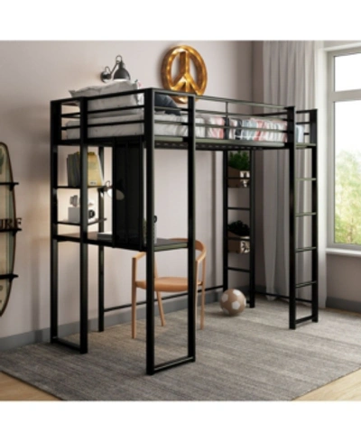 Everyroom Alix Twin Metal Loft Bed With Desk In Black