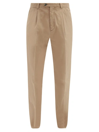 Brunello Cucinelli Pleated Cotton-twill Slim-leg Trousers In Beige