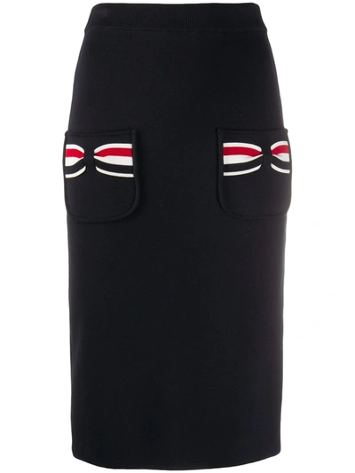 Thom Browne Bow Pocket Pencil Skirt In Blue