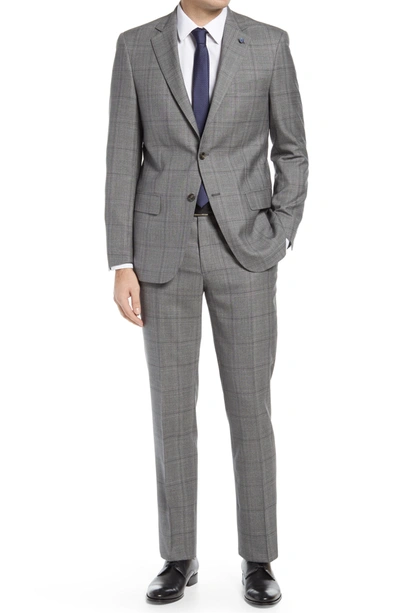 Hart Schaffner Marx New York Plaid Windowpane Plaid Suit In Grey