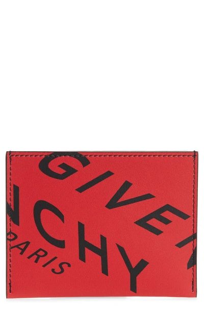 Givenchy Men's Logo Typographic Leather Card Case In Red/black