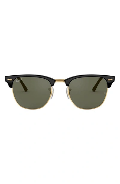 Ray Ban 49mm Polarized Browline Sunglasses In Black/ Crystal Green