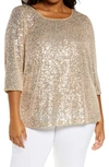 Alex Evenings Sequin Tunic In Taupe
