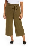 Bobeau Tie Front Crop Pants In Dk Olive