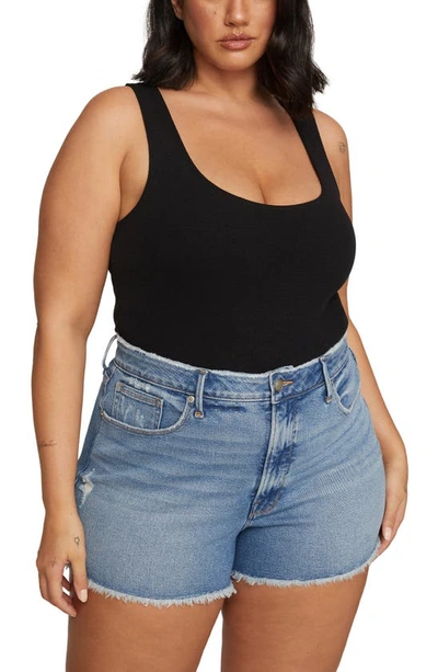 Good American The Feel Good Ribbed Sleeveless Stretch Cotton Blend Bodysuit In Black 001