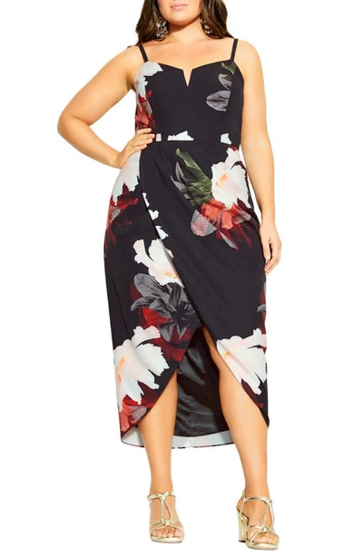 City Chic Pixel Floral Print Sleeveless Dress