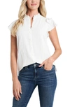 Cece Pintuck Ruffle Short Sleeve Blouse In Soft Ecru