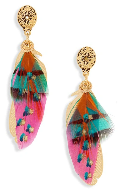 Gas Bijoux Small Sao Feather Earrings In Multi Fuschia