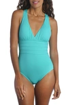 La Blanca Island Goddess Criss-cross Back One-piece Swimsuit In Aquamarine
