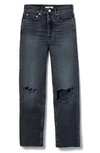 Re/done '70s Ultra High Waist Stovepipe Jeans In Faded Coal With Rips