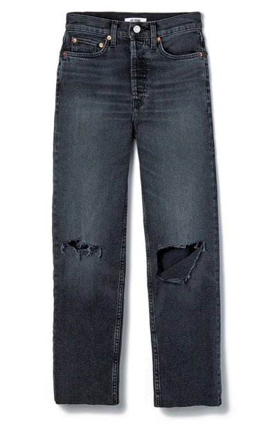 Re/done '70s Ultra High Waist Stovepipe Jeans In Faded Coal With Rips