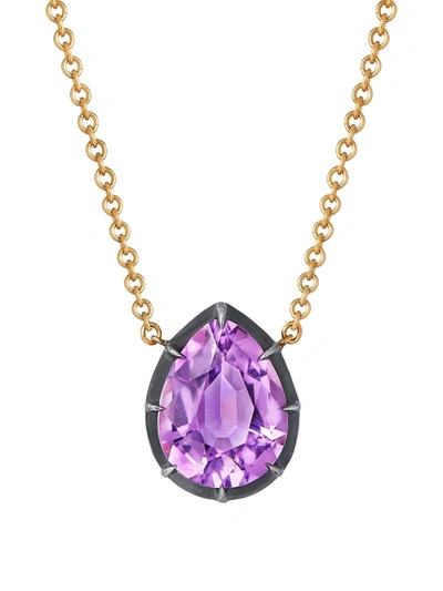 Fred Leighton 18kt Yellow Gold Pear Shaped Amethyst Collet Solitaire Pendant Necklace
