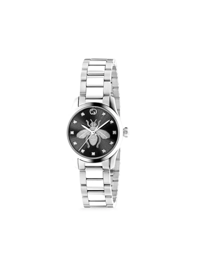 Gucci 26mm G-timeless Bracelet Watch W/ Bee Motif And Diamonds, Black