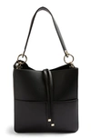 Topshop Double Pocket Faux Leather Hobo In Black