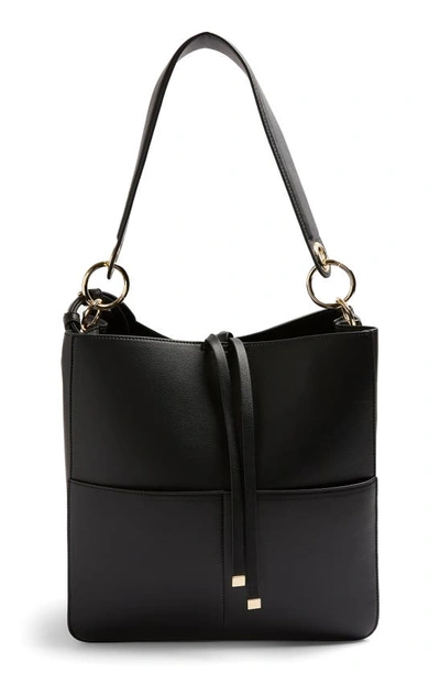 Topshop Double Pocket Faux Leather Hobo In Black