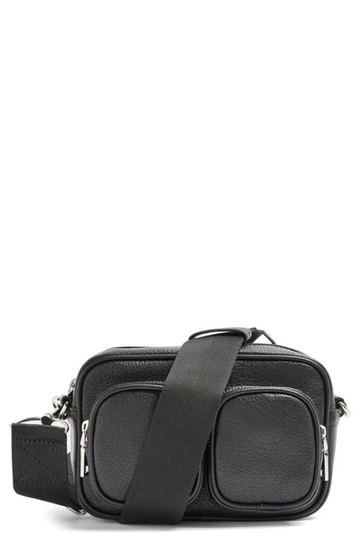 Topshop Double Pocket Faux Leather Shoulder Bag In Black