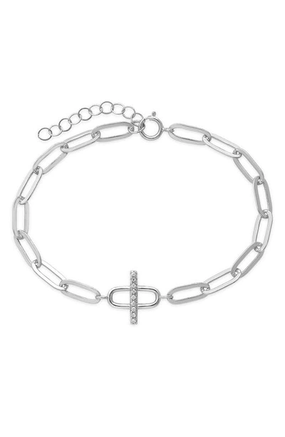Sterling Forever Sterling Silver Pavé Bar Paperclip Link Bracelet