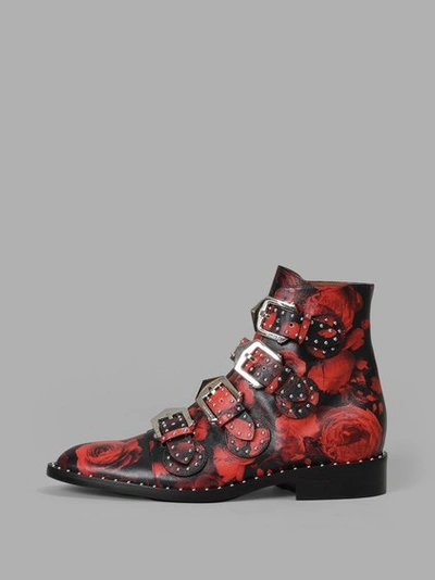 Givenchy Studded Rose Ankle Booties In Red Roses Pattern