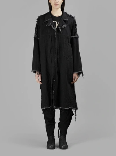 Yohji Yamamoto Women's Fringed Hems Denim Coat In Black Jeans