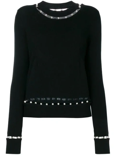 Givenchy Imitation Pearl Inset Wool Blend Sweater In Black