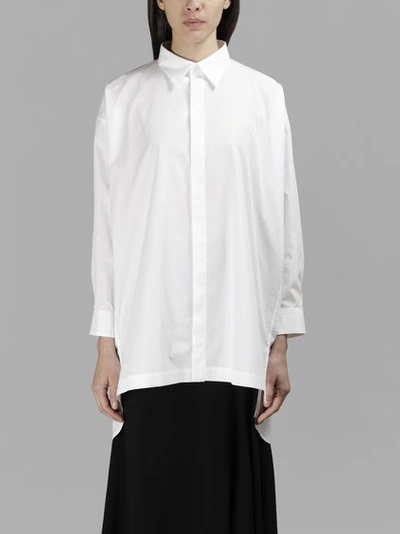 Yohji Yamamoto Women's Fly Front Long White Shirt