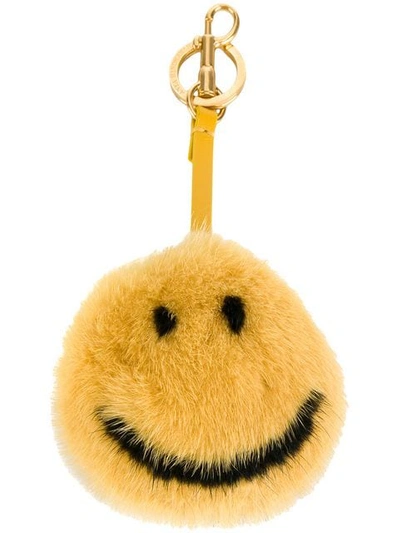 Anya Hindmarch Smiley Fur Keyring In Yellow