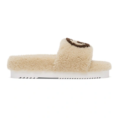 Gucci Eileen Logo Genuine Shearling Slide Sandal In Beige