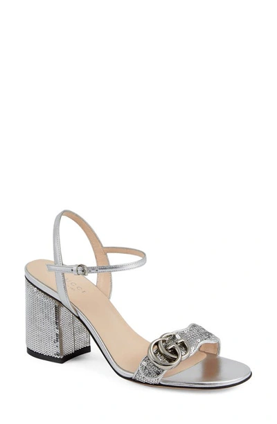Gucci Gg Sequin Sandal In Silver