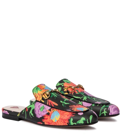 Gucci Womens Black/comb X Ken Scott Princetown Floral-print Faux-leather Slippers 2 In Multicolor