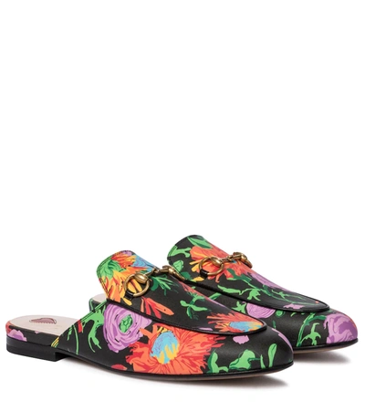 Gucci Womens Black/comb X Ken Scott Princetown Floral-print Faux-leather Slippers 2 In Black