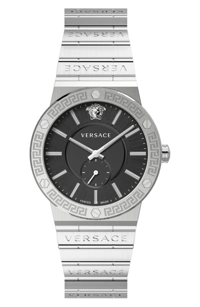 Versace Greca Black Sunray Bracelet Watch, 41mm In Silver/ Black