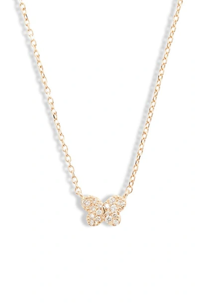 Anzie Love Letter Diamond Pave Butterfly Pendant Necklace In Yellow Gold