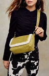 Topshop Borg Faux Leather & Fleece Shoulder Bag In Olive