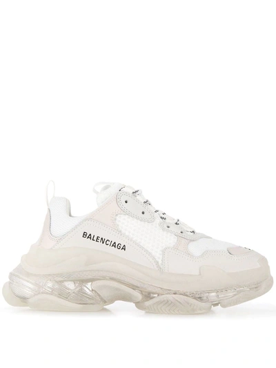 Balenciaga Triple S Clear Sole Washed Sneakers In White Iridescent