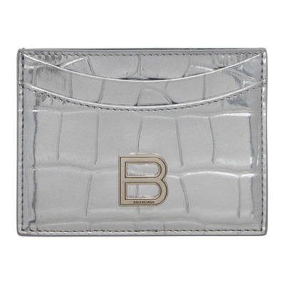 Balenciaga Silver Croc Hourglass Card Holder In 8110 Silver