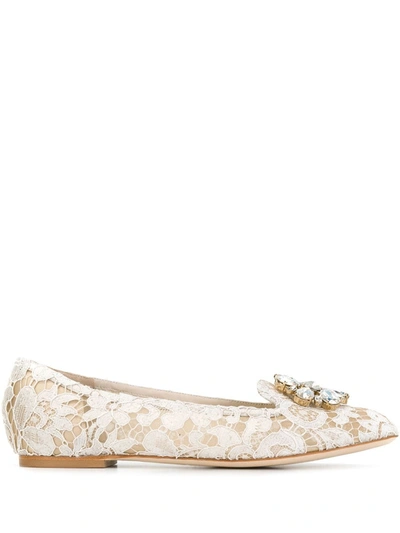 Dolce & Gabbana Vally Taormina Lace Ballerina Shoes In Neutrals