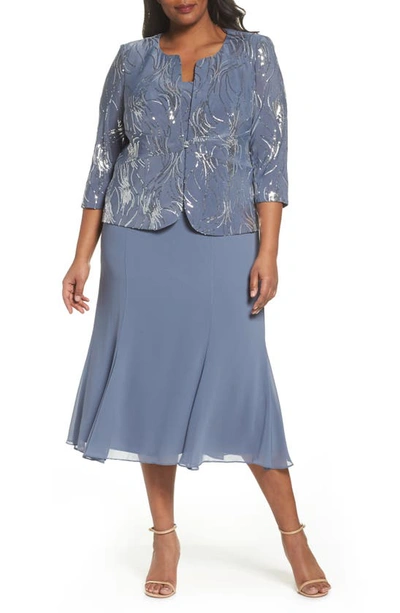 Alex Evenings Mock Two-piece Jacket Dress In Blue