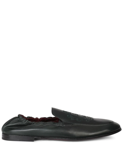 Dolce & Gabbana Calfskin Loafers With Dg Coat Of Arms Embroidery In Black