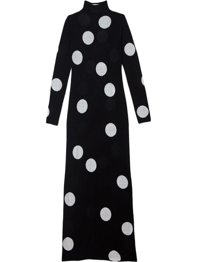 Carolina Herrera Intarsia Polka Dot Long Sleeve Silk Blend Dress In Black/white