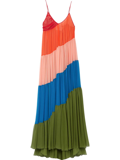 Carolina Herrera Diagonal Tiered-colorblock Gown In Multicolor