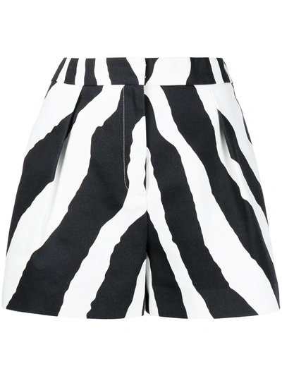 Carolina Herrera Womens White Black Striped High-rise Cotton Shorts 12 In Black/white
