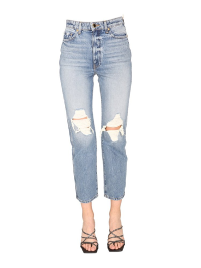 Khaite Abigail Distressed Cropped Straight-leg Jeans In Blue