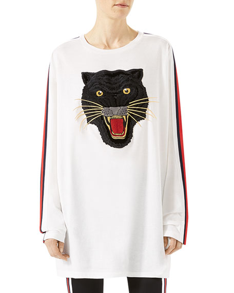 hvede Moden Lake Taupo Gucci Oversized T-shirt With Panther, Multi | ModeSens