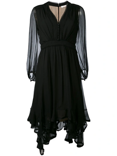 Chloé Silk Sheer Sleeve Dress In Black