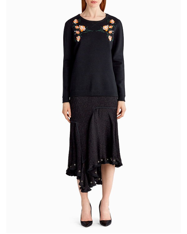Jason Wu Floral Embroidered Merino Wool Blend Sweater In Black | ModeSens