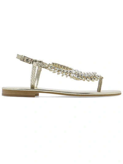Emanuela Caruso Leather Sandals With Crystals In Gold